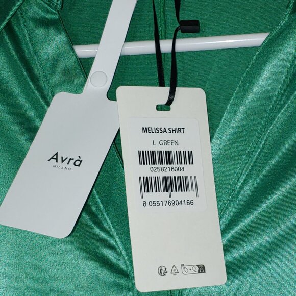 Avra Milano Melissa Collared V-Neck Long Sleeves Green Blouse Size L - Picture 2 of 5
